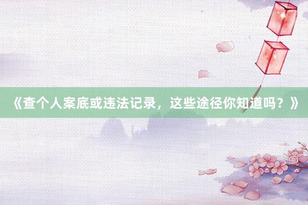 《查个人案底或违法记录，这些途径你知道吗？》
